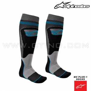 Chaussettes MX PLUS-1 "Black Cyan" - ALPINESTARS